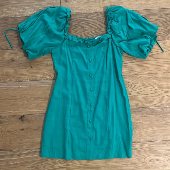 Nordstrom (One One Six label) green linen dress with puffy sleeves size small - Picture 6 of 10